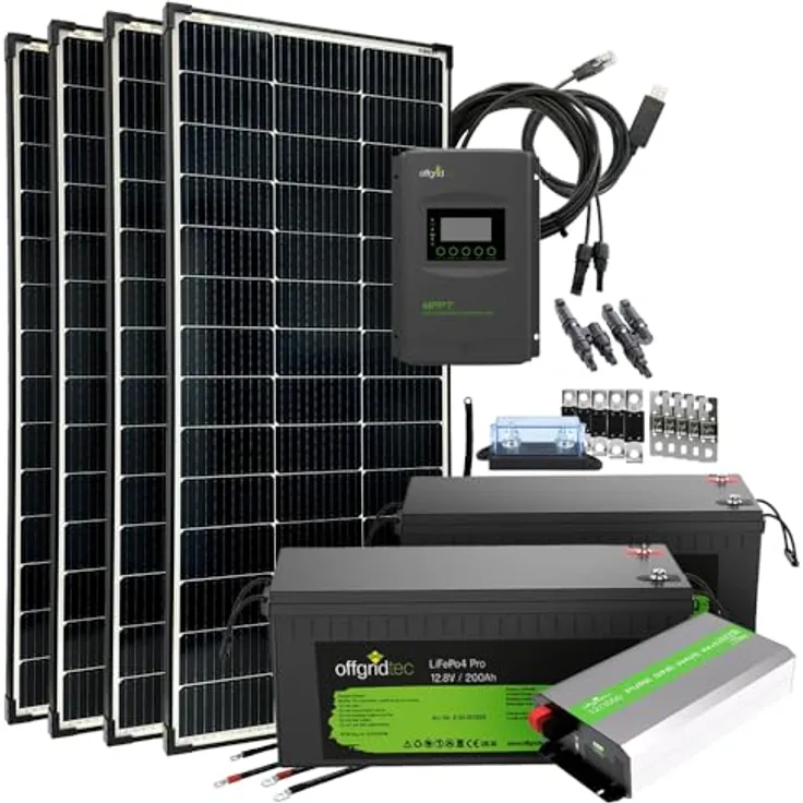 Offgridtec Autark Pro XL, 600W Solaranlage mit 3000W AC Leistung, 2x 200Ah LiFePO4 Akku, MPPT Laderegler mit Display, Plug & Play, Sinus-Spannungswandler, USB-Ausgänge für Wohnmobil & autarke Haushalte