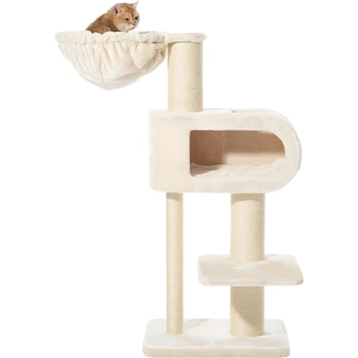 Nobby Kratzbaum Tove Cream, Sisal-Kratzfläche, Plüschmaterial, kuschelige Höhle, 48 x 58 x 128 cm – Bild 3