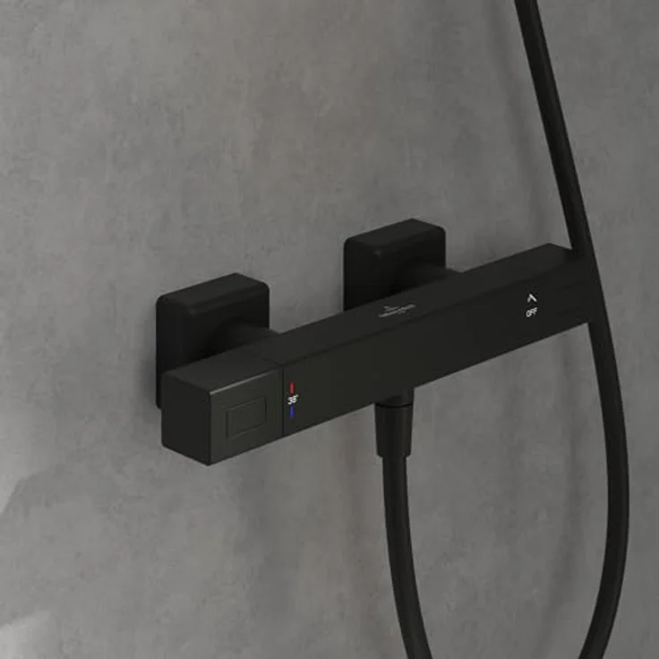 Villeroy & Boch Universal Taps & Fittings Duschthermostat, Duscharmatur mit Verbrühschutz, Sicherheitssperre bei 38°, Mischbatterie Dusche Aufputz, eckig, Matt Black, leiser Wasserfluss – Bild 2