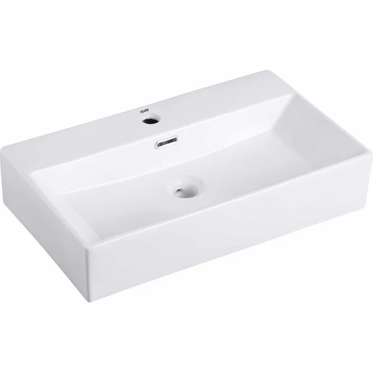 Teico Waschbecken Keramik 700x415x150 mm weiß Komplettset, leichte Reinigung durch die fugenfreie Oberflächer - Preisvergleich