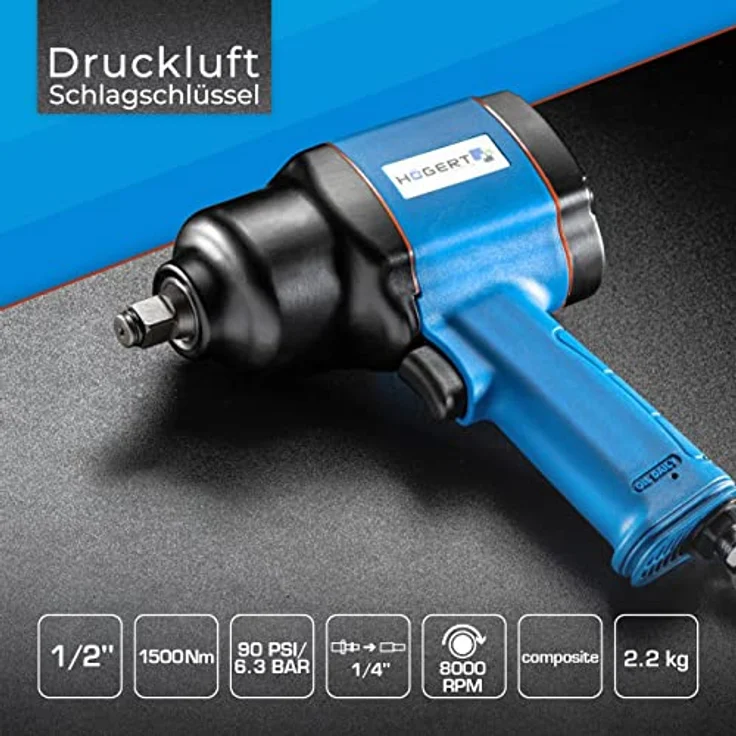 Högert Technik Pneumatischer Schlagschrauber 1/2" Twin Hammer, bis 1500 Nm, 3 Betriebsbereiche, Links/Rechts Drehrichtungsumschalter, HT4R623 – Bild 3