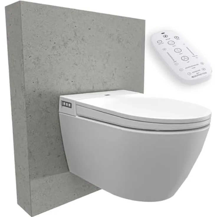BERNSTEIN Dusch-WC 540 PRO, Spülrandloses Hänge-WC mit Bidet-Funktion, Sitzheizung und Sterilisator, Weiß – Komplettanlage mit Fernbedienung und Soft-Close Deckel