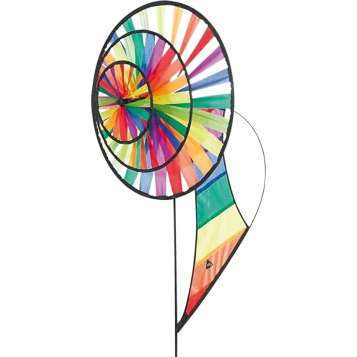 HQ Design Windspiration - Magic Wheel, UV-beständiges und wetterfestes Windspiel für Garten, Terrasse und Balkon, Triple Banner Rainbow, inklusive Standstab