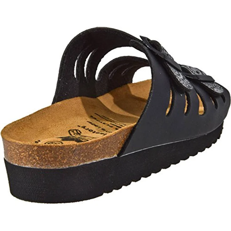 Lico Bioline Lady Classic Pantolette, Synthetik Obermaterial, dämpfungsaktive EVA-Laufsohle, Damen Slipper, Kork/Kautschuk Fußbett, schwarz – Bild 3