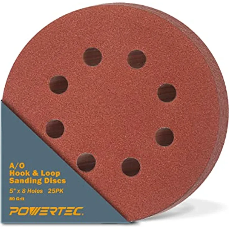 POWERTEC Steintapete 45008 A-O Haken und Schlaufe 8 Loch Disc, 12,7 cm, Körnung 80, 25 PK