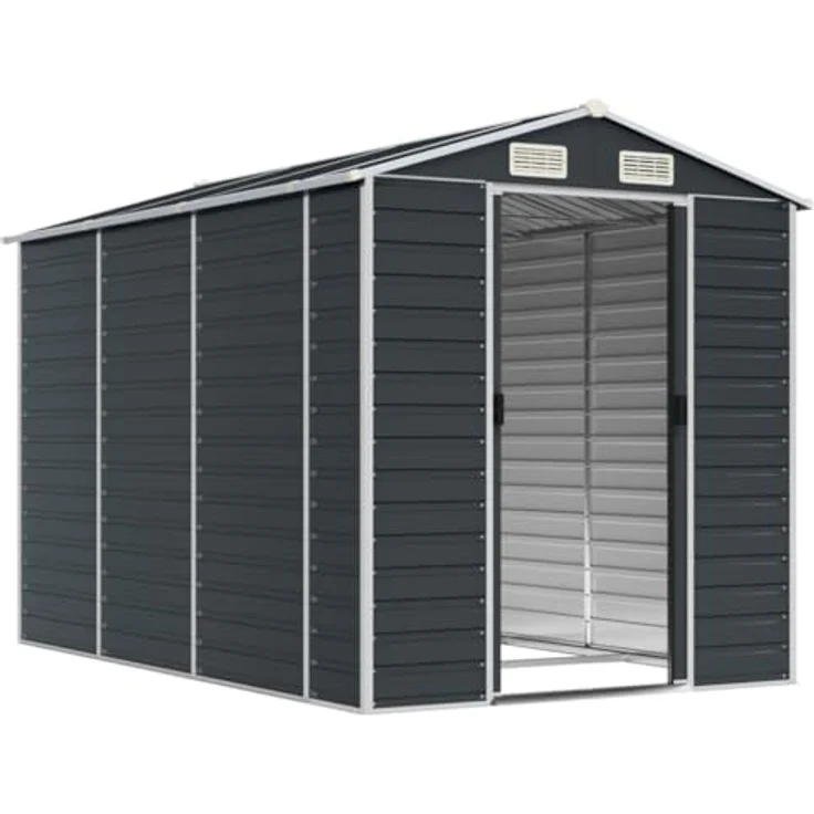 vidaXL Gerätehaus, Gartenhaus mit Schrägdach Griffe, Gartenschuppen Schuppen mit Stauraum, Geräteschuppen Metallschuppen, Anthrazit 191x300x198 cm Verzinkter Stahl – Bild 3