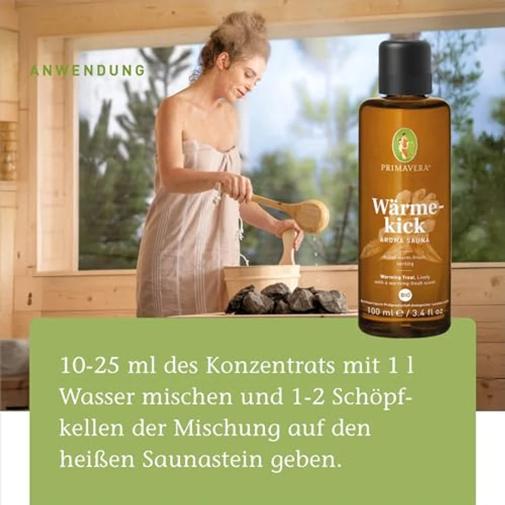 Primavera Aroma Sauna Wärmekick Bio Saunaaufguss, aktivierender Ingwer-Orangen-Duft für wohltuende Entspannung – Bild 3