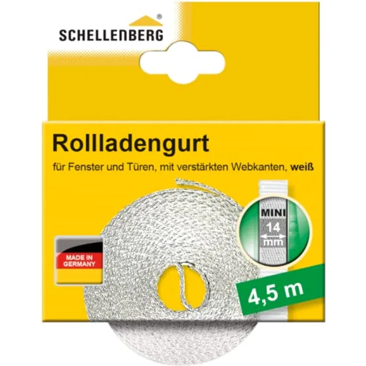 Schellenberg 44503 Rolladengurt 14 mm x 4,5 m System MINI, Rollladengurt, Gurtband, Rolladenband, weiß