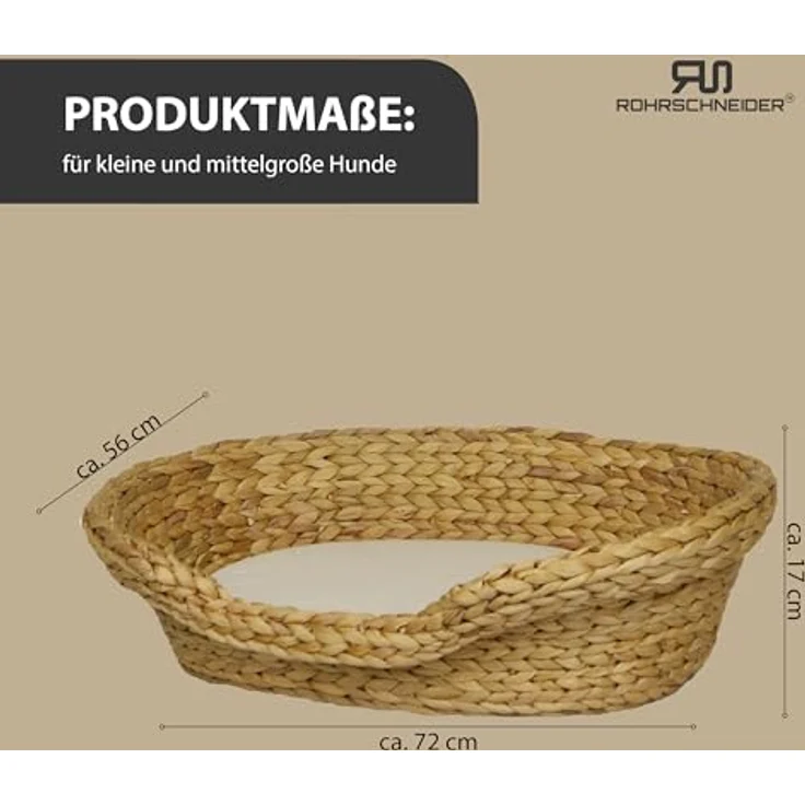 Rohrschneider® Komfortables Katzenkörbchen mit Katzenkissen| Katzennest Korb Wasserhyazinthe | Katzenkörbchen geflochten zum Schlafen | Umweltfreundliches Katzenbett mit Kissen | 2 Größen (2) – Bild 3
