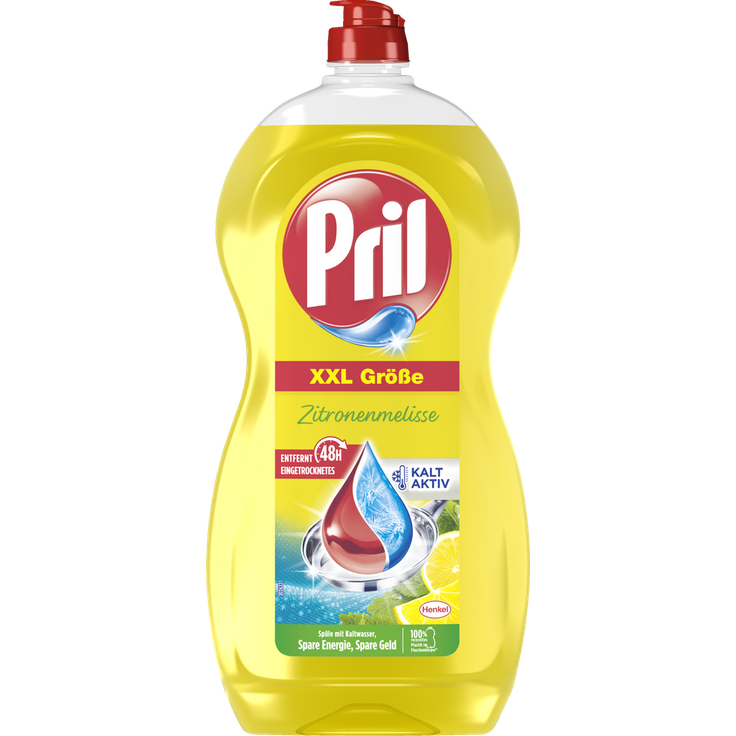 Pril Handspülmittel XXL Zitronenmelisse, Kalt-Aktiv-Formel mit hoher Fettlösekraft, recycelbare Flasche aus 100% Recyclingplastik