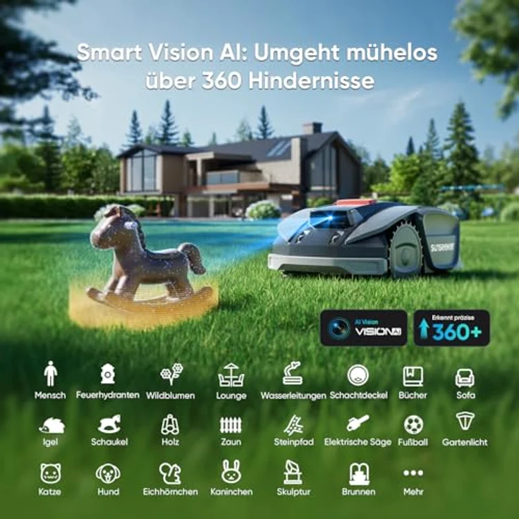 Sunseeker Mähroboter 'S3', kabelloser Mähroboter bis 800 m² mit Vision-AI-RTK und Hinderniserkennung – Bild 6