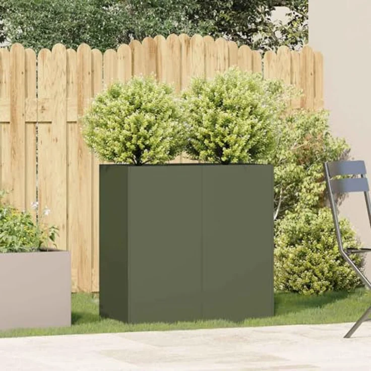 vidaXL Pflanzkübel Olivgrün 80x40x80 cm Kaltgewalzter Stahl, Garten-Garten-Pflanzkübel, Hochbeet – Bild 4