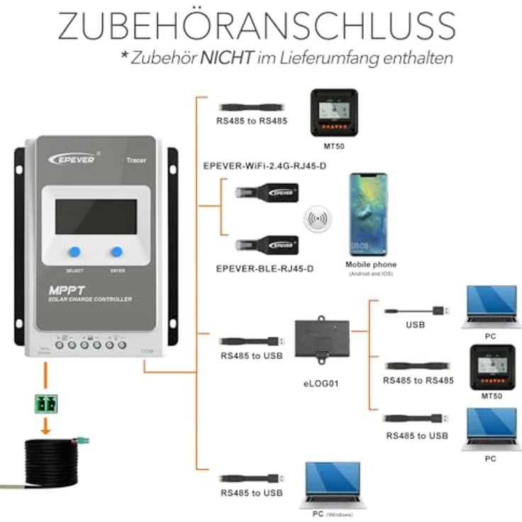 EPEVER Tracer2210AN MPPT EPSolar Laderegler 20A automatische Erkennung 12V/24V, Wohnmobil geeignet, LCD mit Hintergrundbeleuchtung – Bild 3