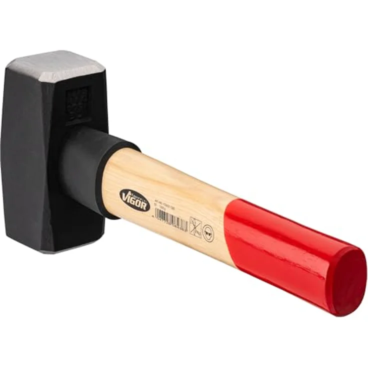 Vigor ViGOR V2663-1500 Fäustel 1500 g, Hickoryholzgriff mit Gummi-Schlagschutz, Länge 280 mm, Blauer schwerer Hammer für kraftvolle Schläge und präzises Arbeiten – Bild 4