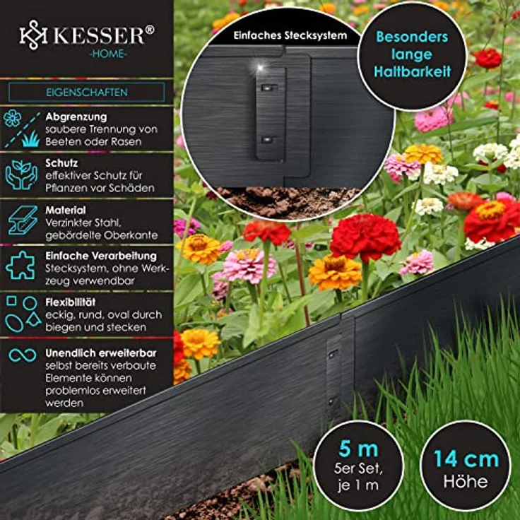 KESSER Rasenkante Beeteinfassung Beetumrandung Länge 5m - Höhe 14cm – Bild 2