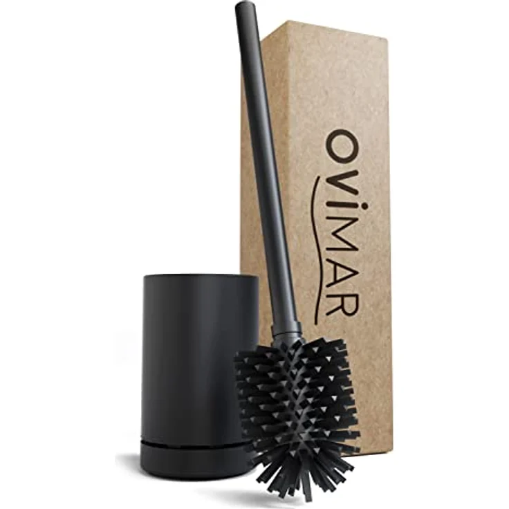 ovimar Toilettenbürste Hugla schwarz matt | Silikon Klobürste | Belüftungsfunktion | freistehend | pulverbeschichteter Edelstahl | WC Bürstenkopf wechselbar | abnehmbare Tropfschale |ohne Wandmontage – Bild 1