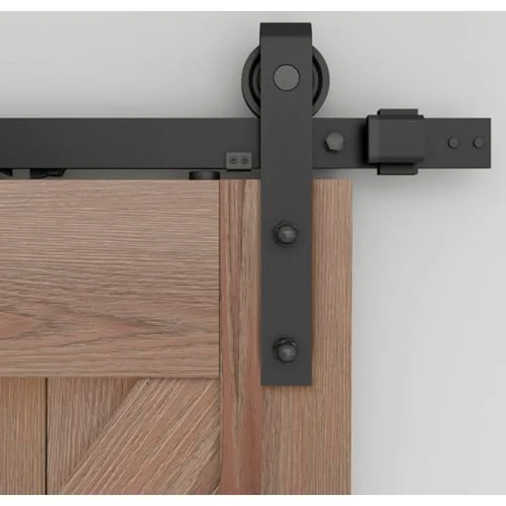 inova Holzschiebetür Komplettset 900x2150mm, Eiche Vintage mit schwarzer offener Laufschiene und wartungsfreien Kugellagern – Bild 4