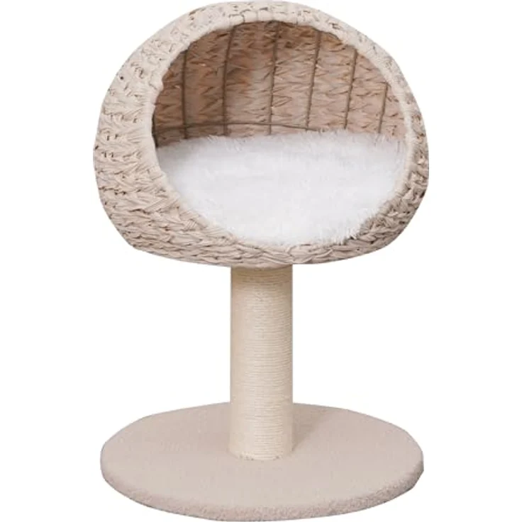 Dehner Lieblinge Kratzbaum Boris, Katzenbaum robust, Kletterbaum für Katzen, ca. 43 x 62 x 43 cm, Plüsch/Spanplatte/Sisal/Rattan, beige/weiß – Bild 1