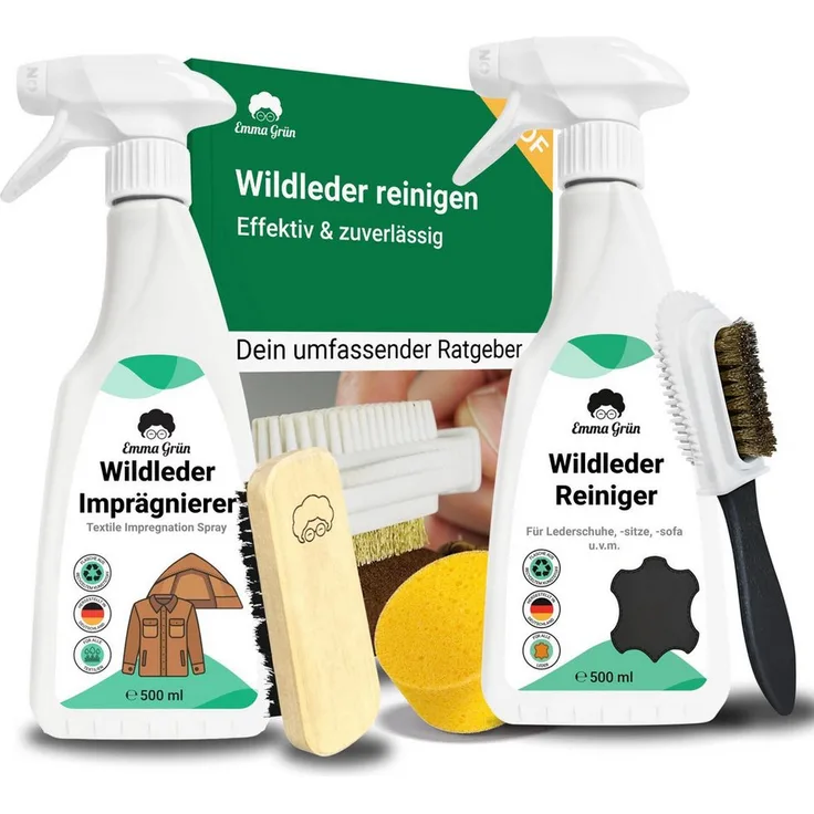 Emma Grün Wildleder Reinigungsset, Reiniger & Imprägnierer für sanfte Reinigung und nachhaltigen Schutz