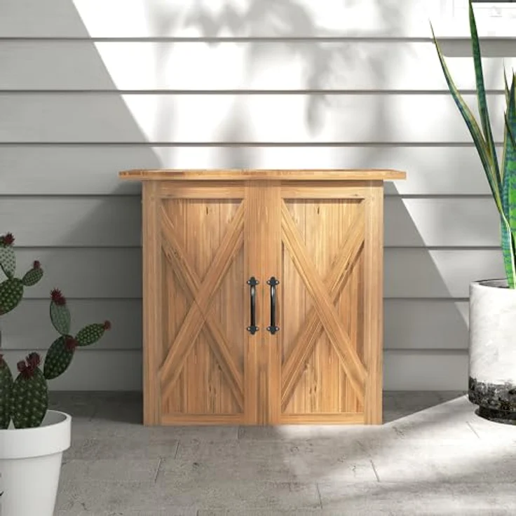 Outsunny Gartenschuppen, Holz-Geräteschrank, Wetterfest, Rustikales Design, Braun, 77 x 55 x 72 cm – Bild 7