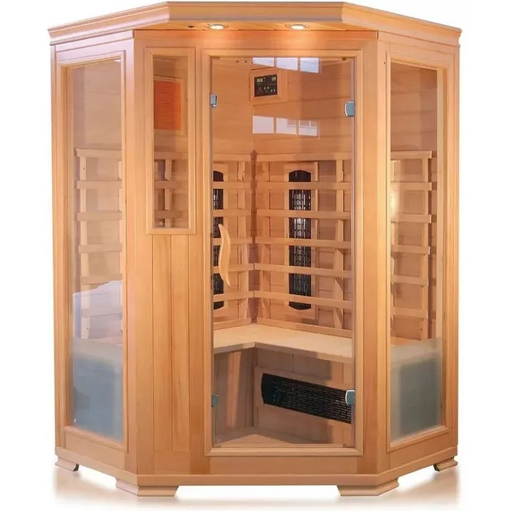 PureHaven Infrarotkabine Malmö 120x120x190 cm - Bluetooth-Soundsystem, Lichttherapie in 4 Farben, digitale Steuerung, kanadisches Hemlock-Holz
