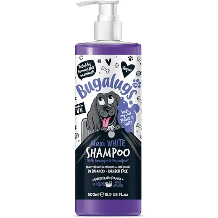 Bugalugs Hundeshampoo Maxi White, PH-neutrales Tiershampoo für strahlendes, weiches Fell, 500 ml, Ananas-Marakuja-Duft