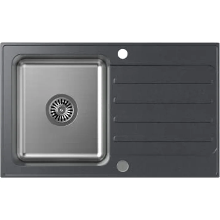 QUADRON Spülbecken Schwarz | Edelstahlspüle KENNETH 111 Einzelbecken mit Stahlkammer | Granit & Edelstahl | mit Siphon und Schraubverschluss | Größe 78 x 48 cm | mit Abtropffläche – Bild 2