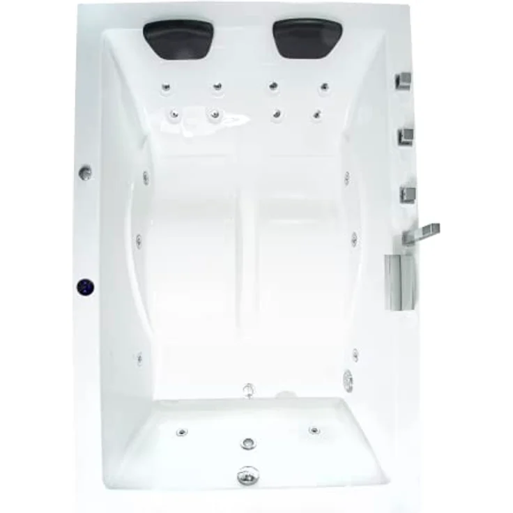 Basera® Whirlpool-Badewanne BASIC Indoor Whirlpool Badewanne XXL Wave 180 x 130 cm für 2 Personen, LED-Farblichtambiente, 16 Massagedüsen, Wasserfall, weiß - Preisvergleich – Bild 2