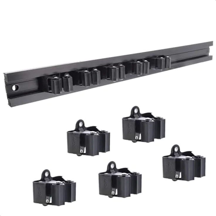 Wagner System Werkzeugwand WH 2096, design yourself Wandhalterung in schwarz mit ausziehbarer Länge von 600 mm bis 1170 mm und fünf verschiebbaren Gerätehaltern – Bild 1