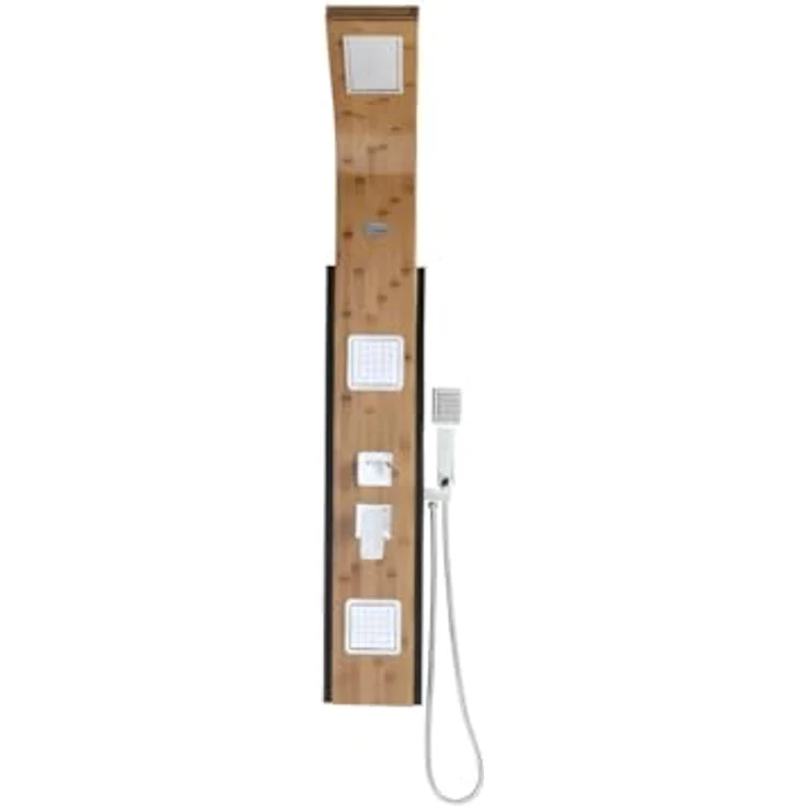 Vente-unique DALIMA Duschsäule Bambus mit Tropenregen-Brause und Hydromassage, Holzfarbe natur – Bild 3