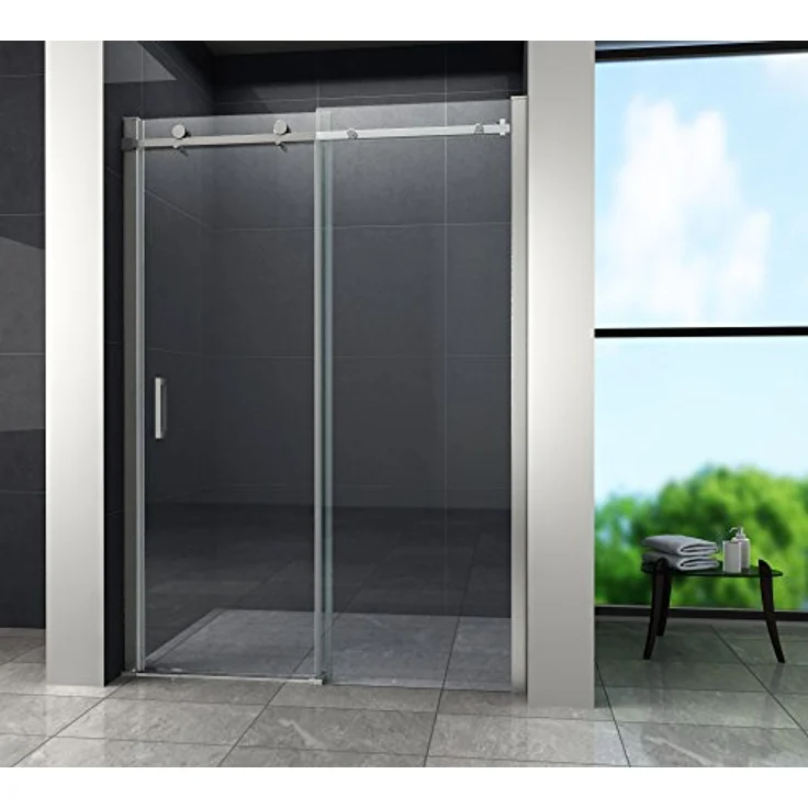 Glasdeals Nischentür MORA, 140 x 195 cm, aus 8 mm Sicherheitsglas, rahmenlos, einstellbare Breite, inkl. Schiebetür-Rollensystem – Bild 1