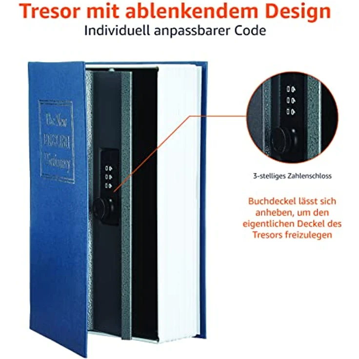 Amazon Basics Buch-Safe mit Kombinationsschloss, 5.6 x 15.5 x 23.9 cm, Blau, ideal für Wertsachen und Dokumente – Bild 4