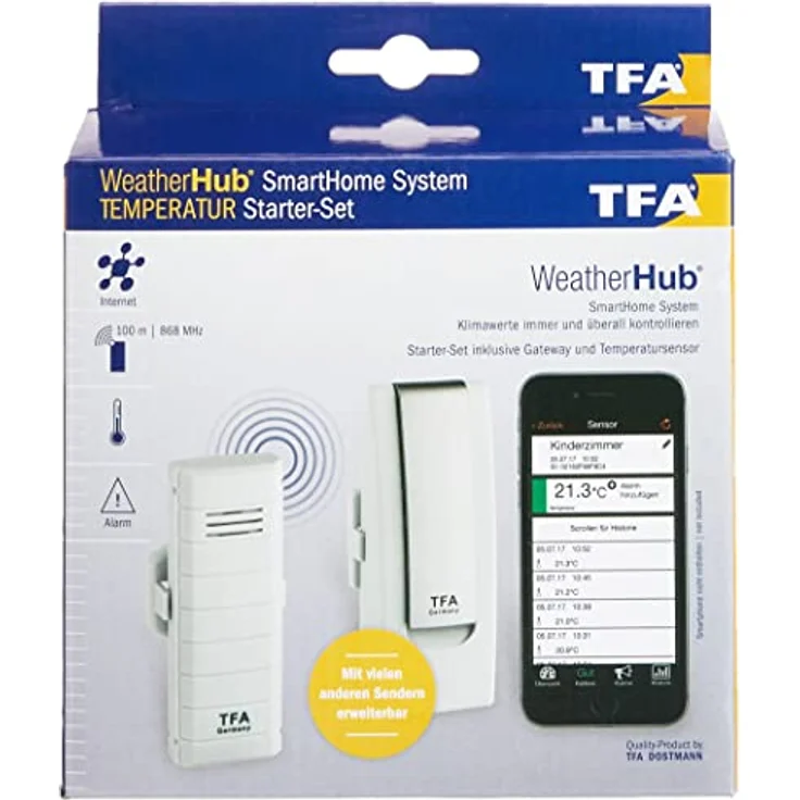 TFA WeatherHub SET1, Wetterstation mit Temperaturmonitor und 90 Tagen Datenhistorie, Weiß – Bild 5