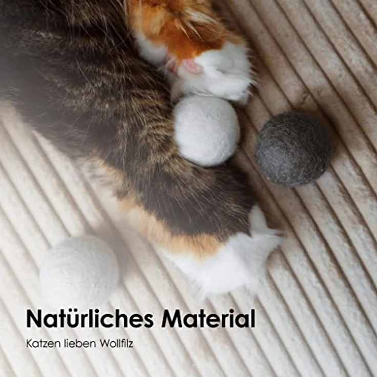 LucyBalu® Filzbälle für Katzen I Katzenspielzeug I Katzenbälle aus Filz | Katzen Spielsachen aus 100% Wolle I Natürliches Spielzeug für Katzen | Spielbälle für Katzen Fair aus Nepal | 6 Stück | Grau – Bild 3