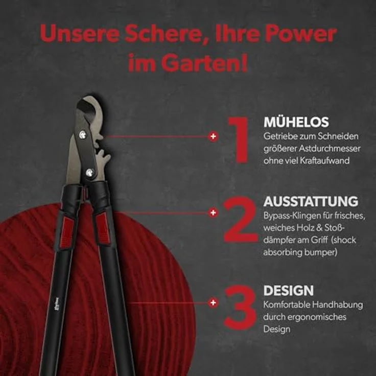 siwitec Teleskop Bypass Getriebeastschere SG-21, Astschere für frisches Holz bis Ø 40mm, Kohlenstoffstahl Klinge, Länge 66-92 cm, Schwarz-Rot – Bild 4