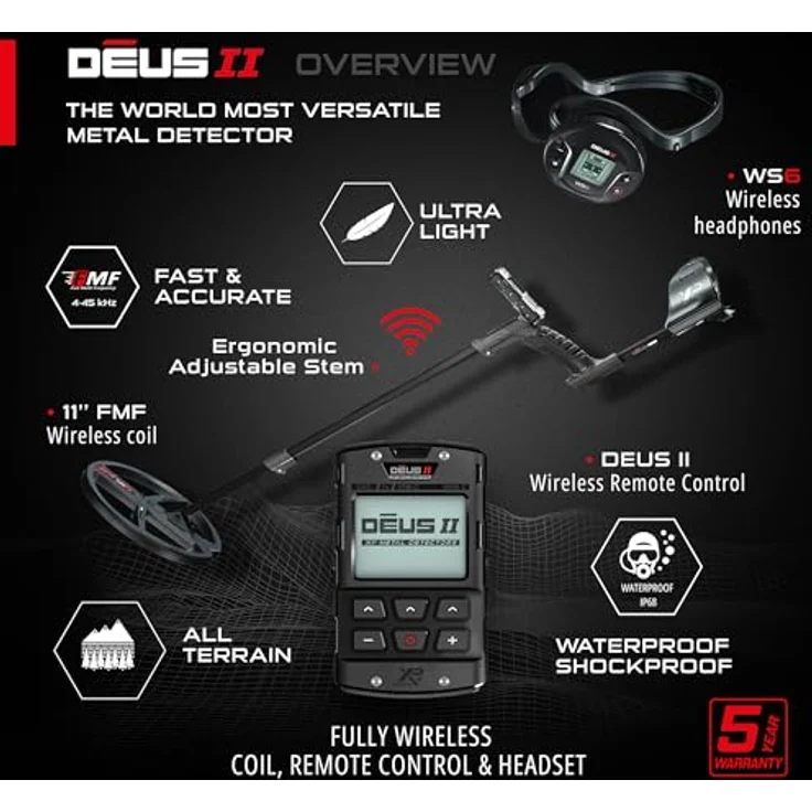 XP Metalldetektor DEUS 2 II 28 FMF RC WS6 Komplettset, Multifrequenz-Technologie, wasserdicht, inkl. Gratis XP Mi6 Pinpointer – Bild 2