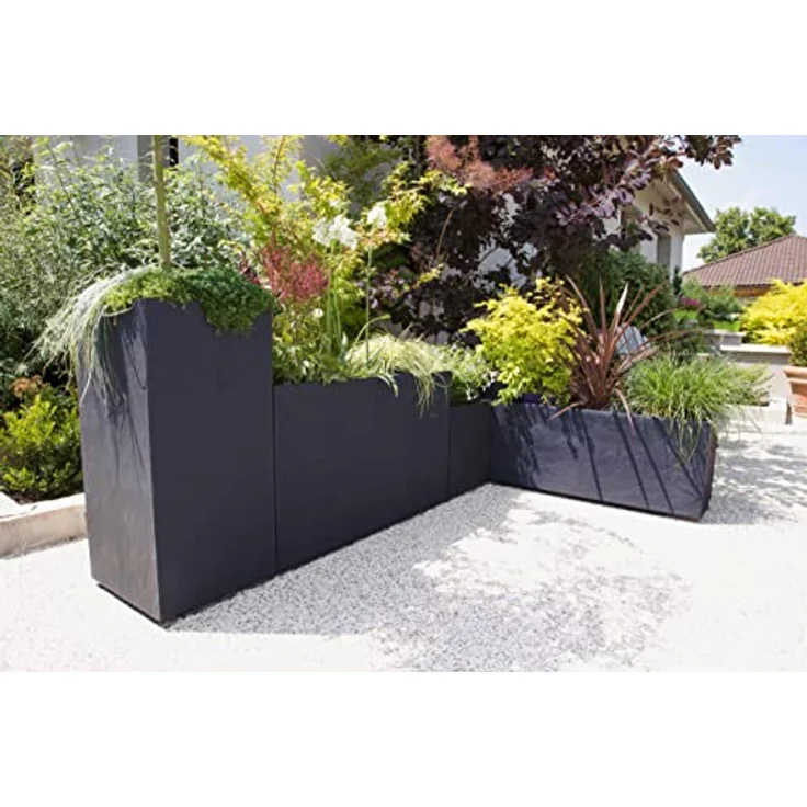 ONDIS24 Vulkan Pflanzkübel Balkonkasten mit Wasserspeicher, 25L Pflanzvolumen, rechteckig, Basaltfarbe für Balkon und Terrasse – Bild 2