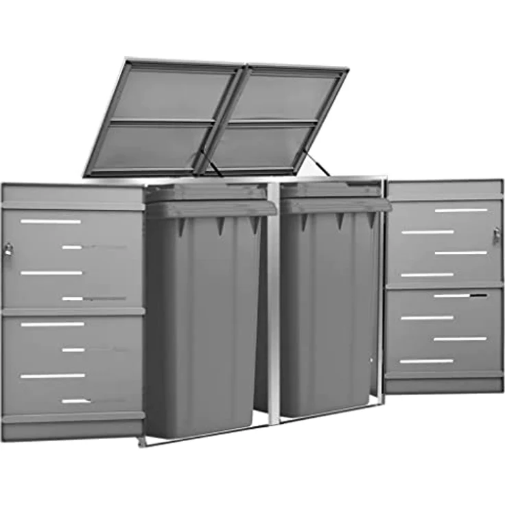 vidaXL Mülltonnenbox für 1 Tonne Abschließbar Rostfrei Müllbox Mülltonnenverkleidung Mülltonne Müllcontainer Gartenbox 69x77,5x115cm Edelstahl – Bild 5