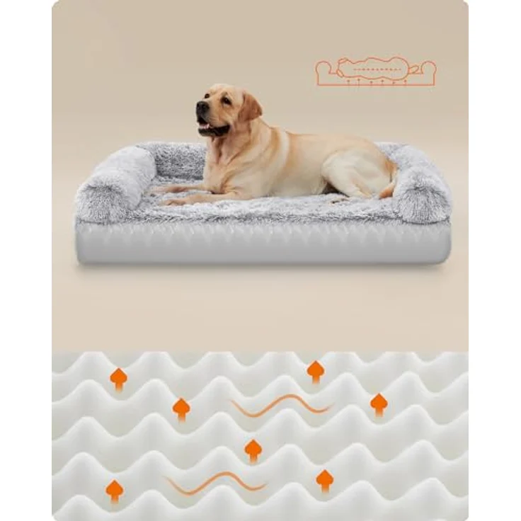Feandrea FluffyHug Hundebett XXL, Noppenschaumstoff, abnehmbarer Bezug, waschbar, Ombré-Grau – Bild 4