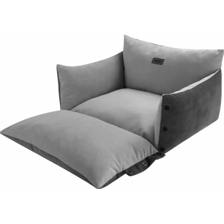 Nobby Komfort Bett 2 in 1 Alin grau 90 x 75 x 26 + 11, kuschelig weiches Material, Vorderseite aufklappbar, Anti-Rutsch-Beschichtung – Bild 1