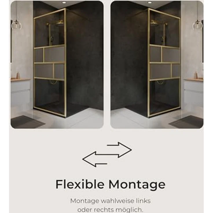 Schulte Duschwand Walk In Carvella, 90 x 200 cm, 6 mm ESG-Sicherheitsglas, mit fixil-Beschichtung und Profil in Goldoptik – Bild 2