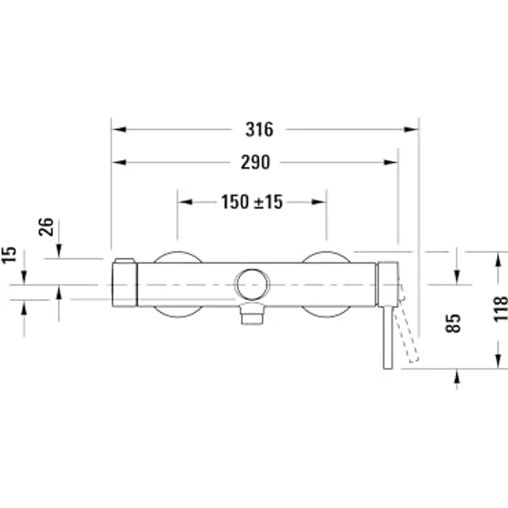 Duravit Circle, Einhebel-Wannenmischer, Aufputz, Ausladung 185 mm, Chrom, mit AirPlus Technologie für reduzierten Wasserverbrauch – Bild 6