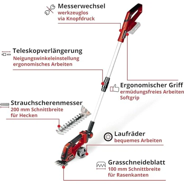 Einhell Akku-Grasschere- -Strauchschere GE-CG 18-100 Li T Power X-Change - Solo, 18 Volt – Bild 3
