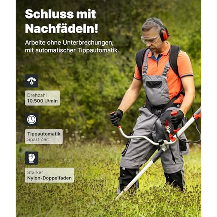 NEMAXX Fadenspule FS1 Tap & Go, Doppelfaden Trimmerkopf für Motorsense, 380 mm Schnittkreis, drehzahlfest bis 10.500 U/min, bruchsicher, orange – Bild 2