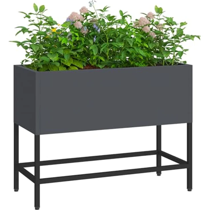 vidaXL Hochbeet, rechteckiges Pflanzgefäß aus anthrazitfarbenem Stahl, 60x26x45 cm, für Innen und Außen – Bild 3