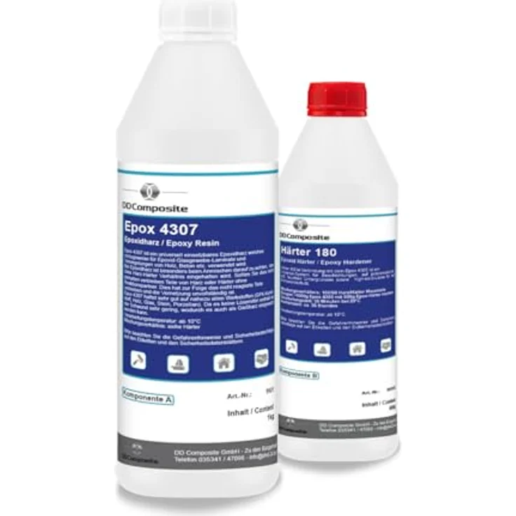 DD Composite 1kg Epox 4307 + 600g Härter 180, lösemittelfreies Epoxidharz mit sehr guter Haftung und Chemikalienbeständigkeit, gelblich – Bild 1