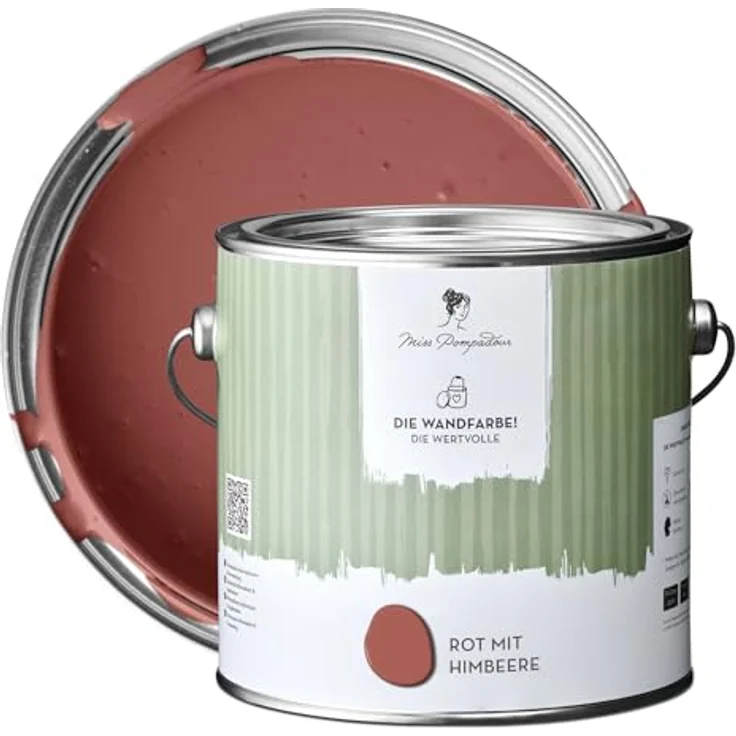 MissPompadour Wandfarbe Rot mit Himbeere, matte Innenfarbe mit sehr hoher Deckkraft, 2,5 L, geruchsneutral und spritzfrei, wasserbasiert – Bild 1