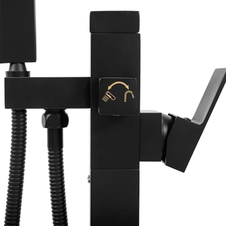 Rea TERY Freistehende Badewannenarmatur, Einhebel Mischbatterie mit Handbrause, schwarz, aus Messing, Wasserhahnhöhe 885 mm, Auslaufreichweite 200 mm – Bild 5