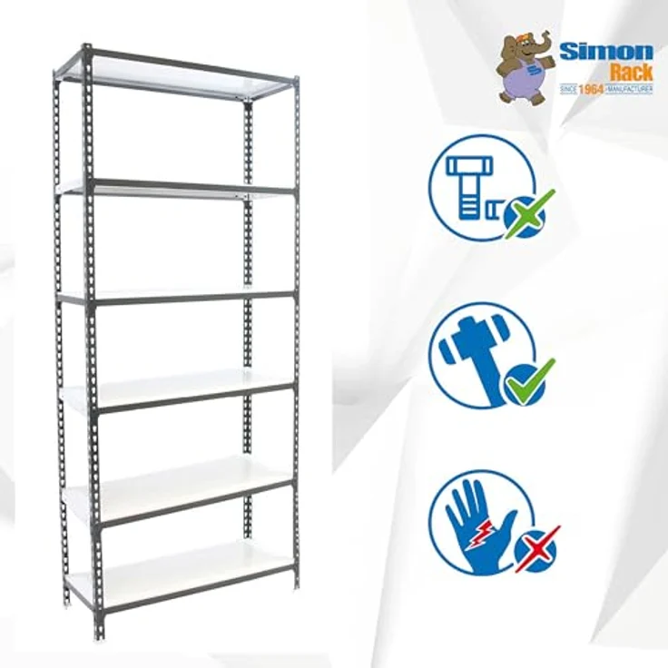 Simonrack Simonclick Metallregal Mega Plus, 250 x 120 x 40 cm, 6 Böden, Traglast 200 kg pro Boden, höhenverstellbar, anthrazit – Bild 3