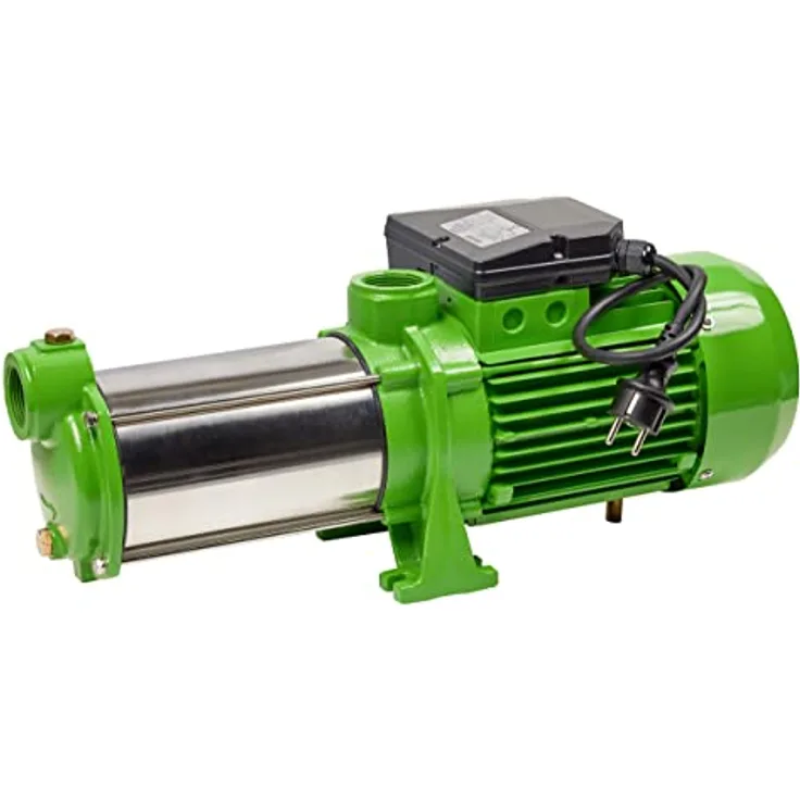 CHM GmbH® Kreiselpumpe 380 Volt 1,5 KW Gartenpumpe Edelstahl 10200 L/h, Förderhöhe 65 Meter und 6,5 Bar Druck Wasserpumpe, 5x Edelstahl Schaufelräder, Thermal Protection.